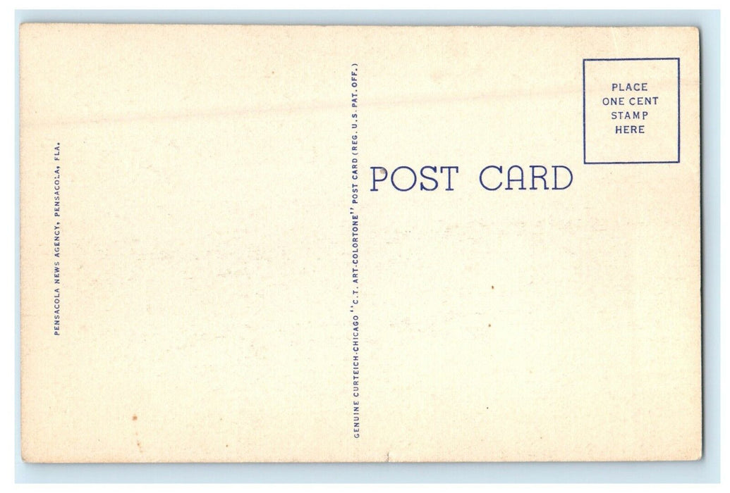 c1930's Aerial View Of Business District And Bay Pensacola Florida FL Postcard