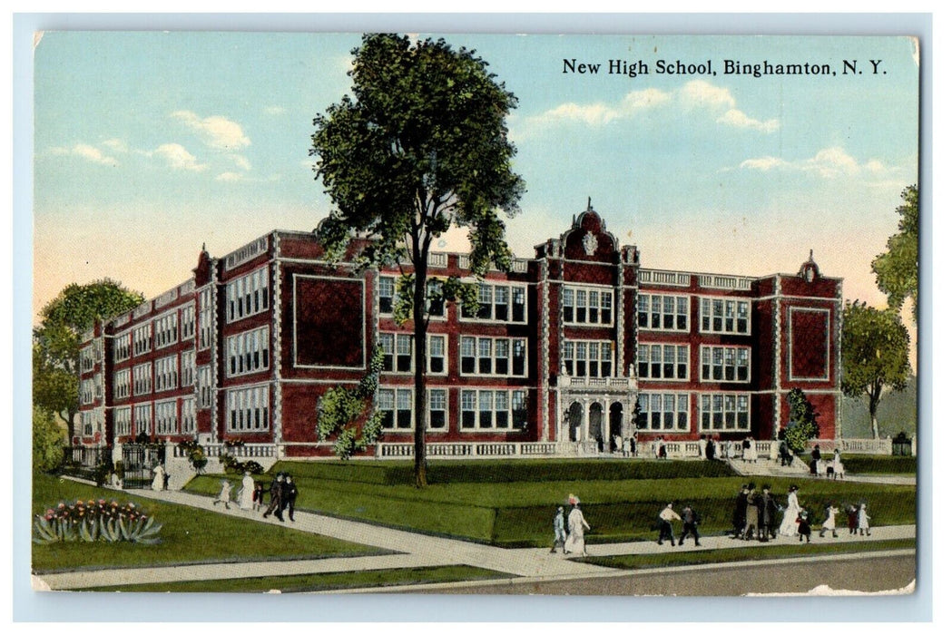 c1910's New High School Building Campus Binghamton New York NY Antique Postcard
