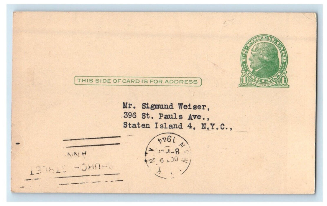 1944 Office Of The Mayor Letter Receipt Advertising New York City NY Postcard