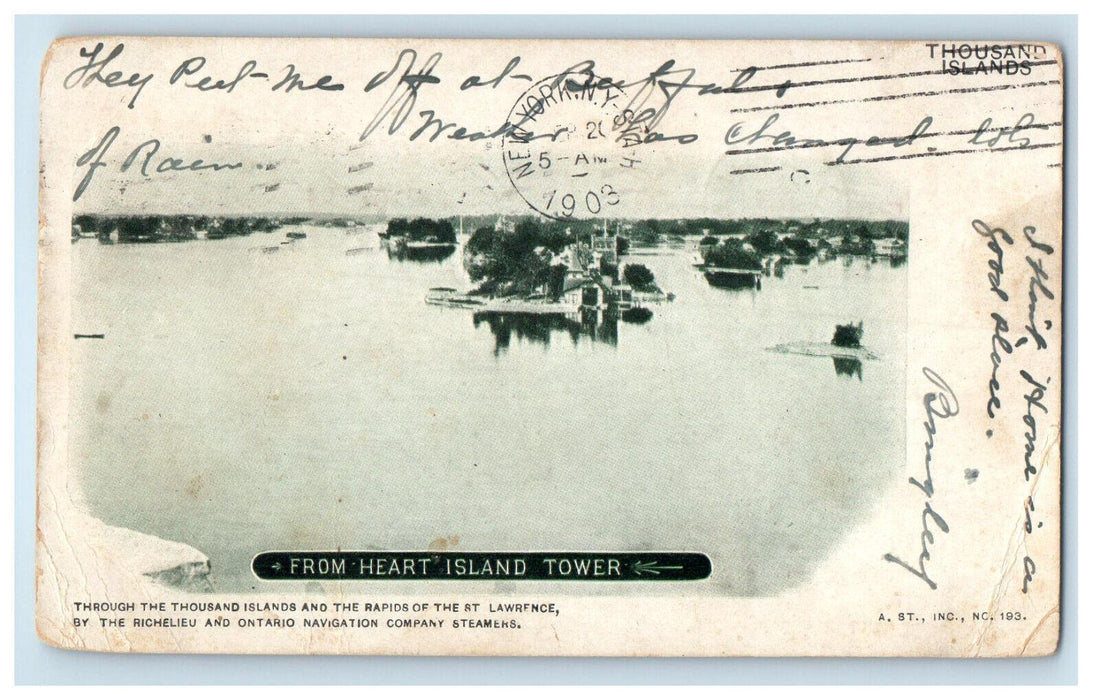 1903 From Heart Island Tower Thousand Islands New York NY PMC Posted Postcard