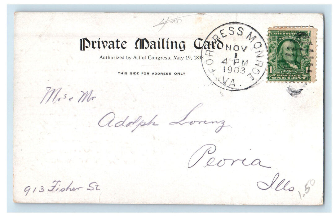 1903 Hotel Chamberlin, View of Fortress Monroe VA PMC Posted Postcard