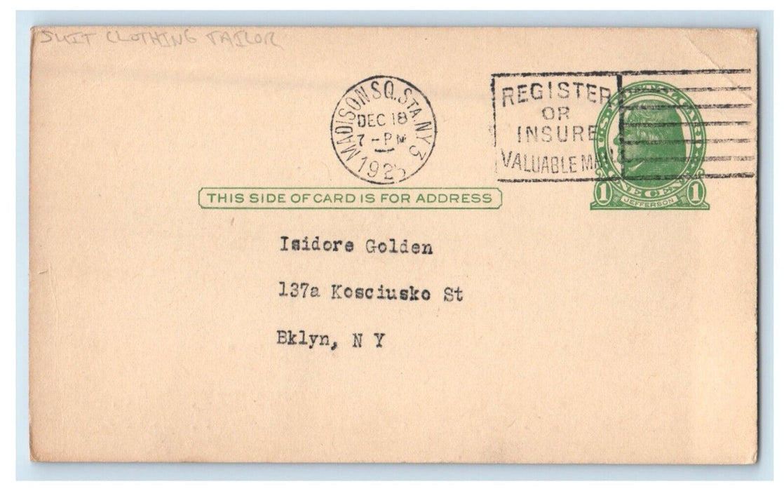 New York City NY, Dolph Murray Inc. Suits Clothing Tailor Advertising Postcard