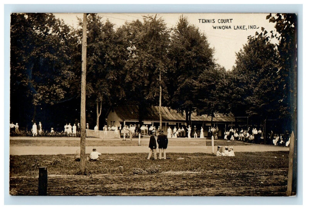 1910 Tennis Court Winona Lake Indiana IN RPPC Photo Posted Antique Postcard