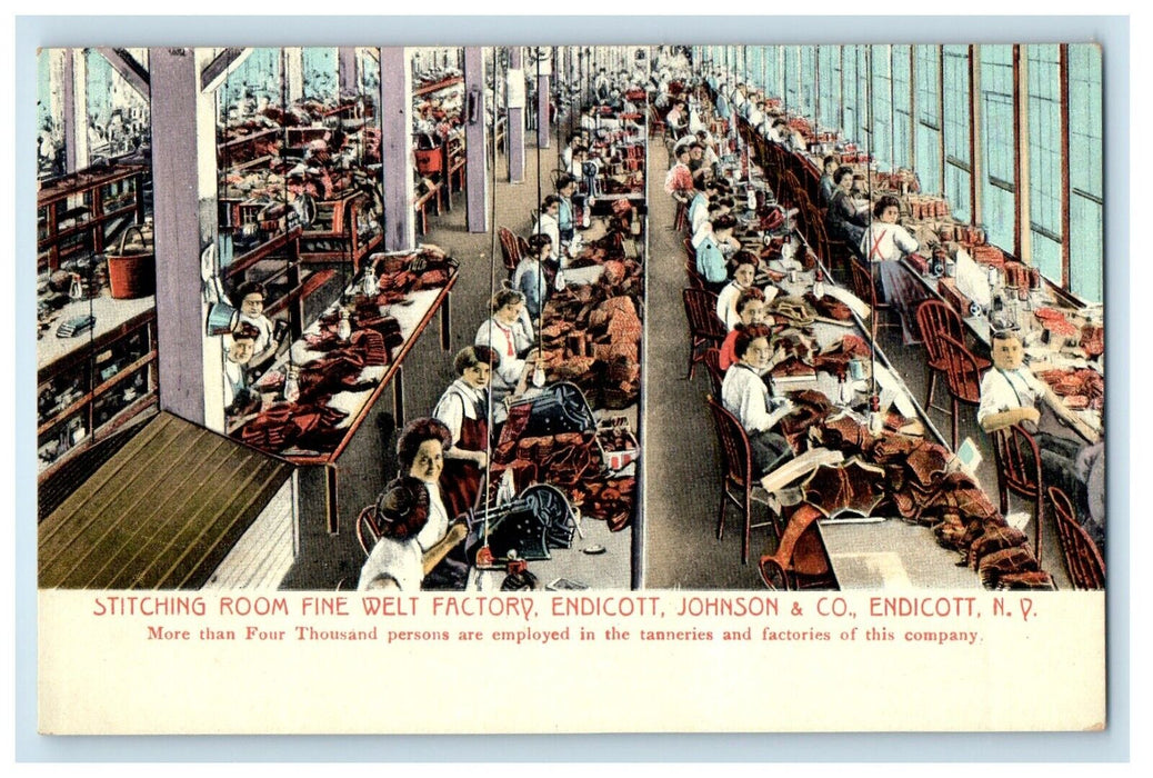 Endicott NY, Stitching Room Fine Welt Factory Endicott Johnson & Co. Postcard