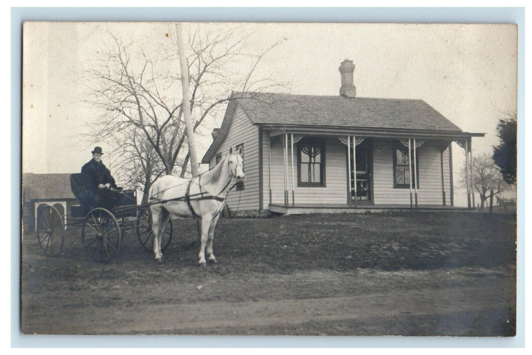 c1910's Teacher's House Horse Wagon Fremont Indiana IN RPPC Photo Postcard