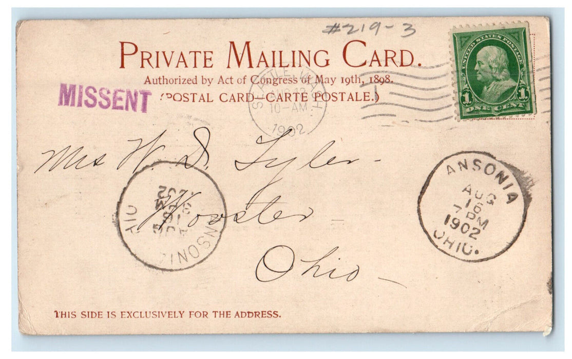 1902 View from the Water Front Seattle WA Ansonia OH PMC Posted MISSENT Postcard