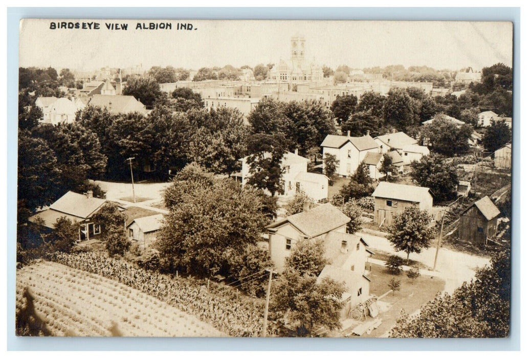 1909 Bird's Eye View Albion Indiana IN RPPC Photo Posted Antique Postcard
