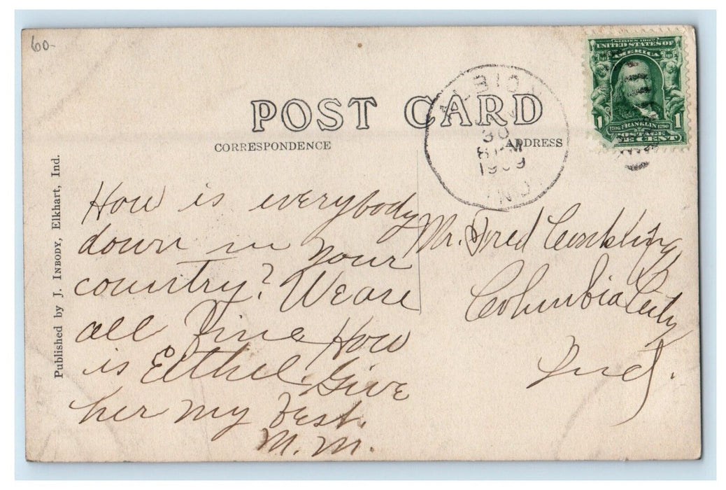 1909 Bird's Eye View Albion Indiana IN RPPC Photo Posted Antique Postcard