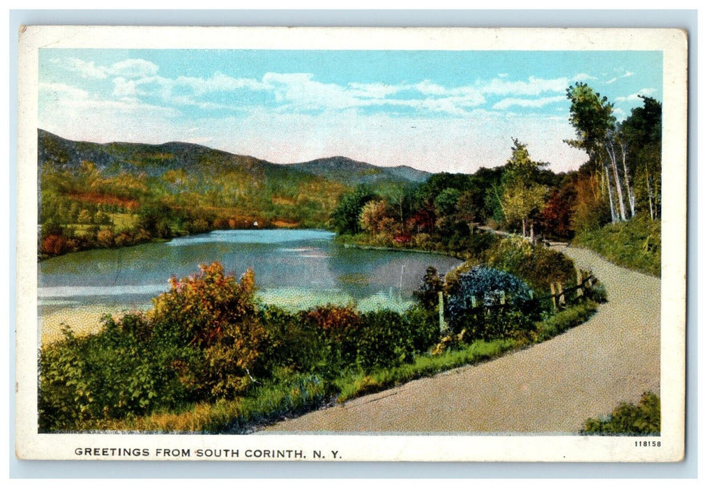 1928 Greetings From South Corinth NY, Greensville Road River View Postcard