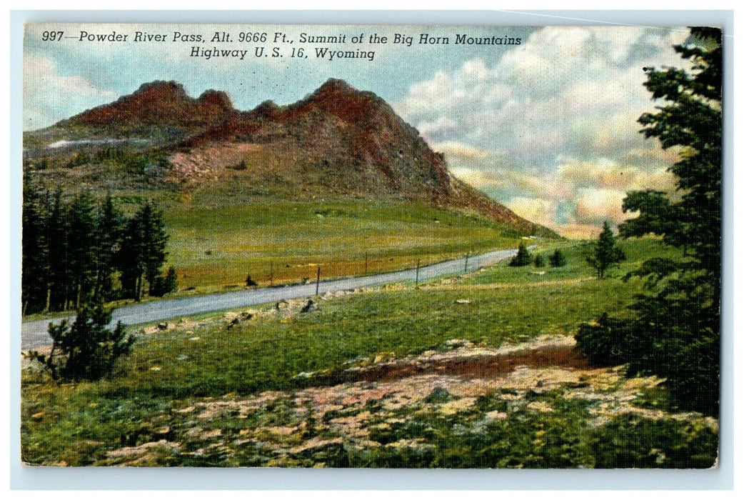c1940's Powder River Pass Summit Of Big Horn Mountains Wyoming WY Postcard