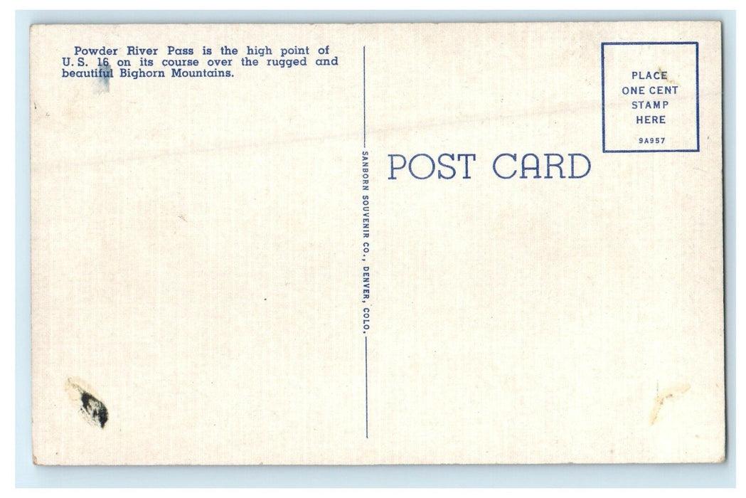 c1940's Powder River Pass Summit Of Big Horn Mountains Wyoming WY Postcard