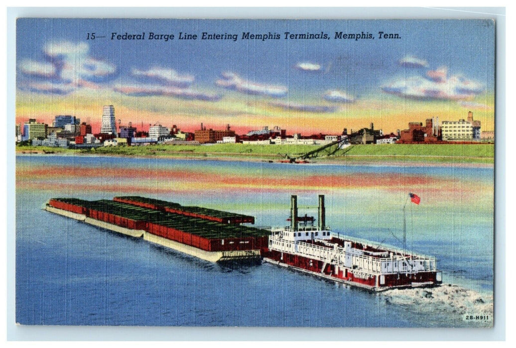 Memphis Tennessee TN, Federal Barge Line Entering Memphis Terminals Postcard