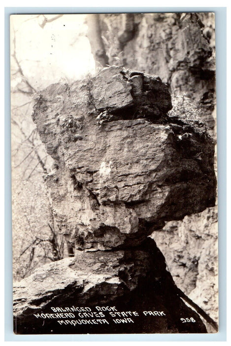 Balanced Rock Morehead Graves State Park Maquoketa Iowa IA RPPC Photo Postcard
