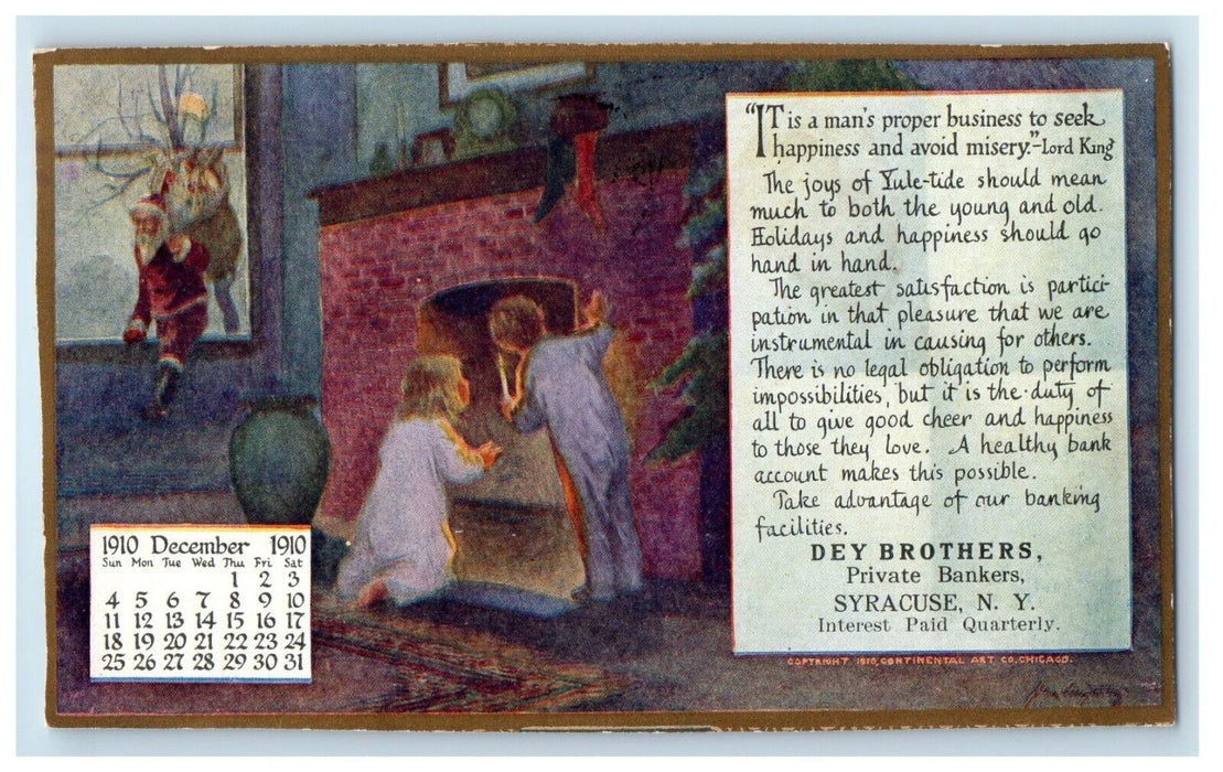 1910 Christmas Santa Children Syracuse NY Bank Calendar Advertising Postcard