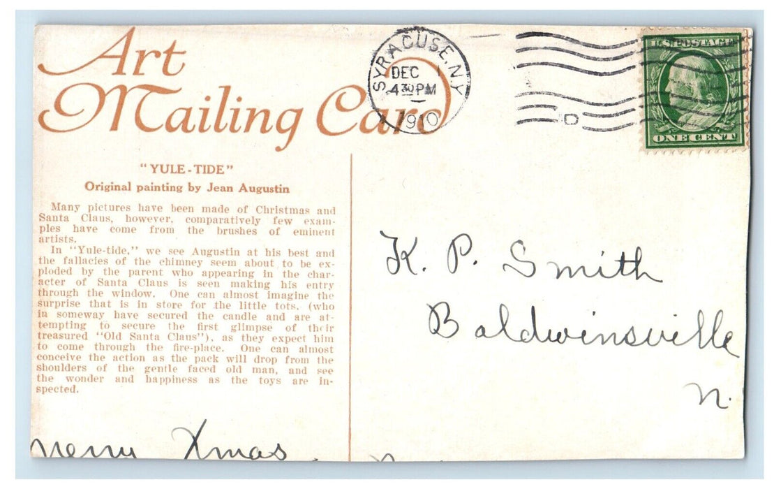 1910 Christmas Santa Children Syracuse NY Bank Calendar Advertising Postcard