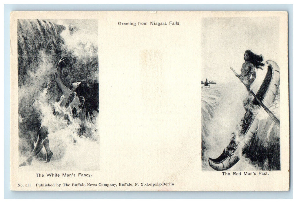 c1905 White Man's Fancy Red Man's Fact Greetings from Niagara Falls NY Postcard