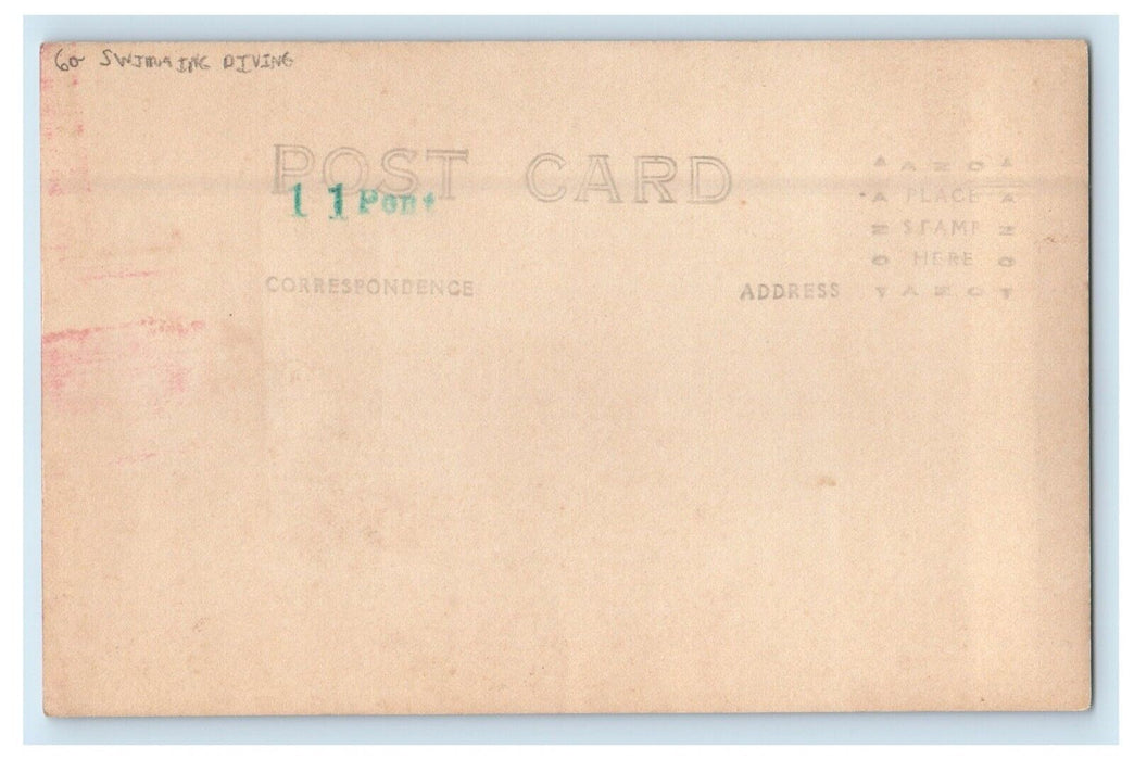 c1910's Big Lake Resort Columbia City IN, Swimming Diving RPPC Photo Postcard