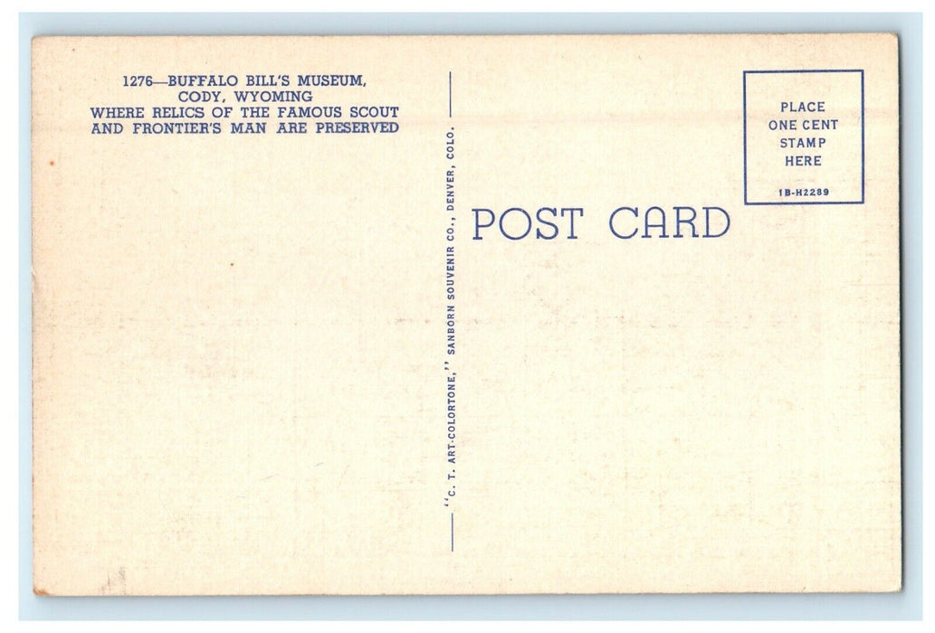c1940's Buffalo Bill's Museum Cody Wyoming WY Unposted Vintage Postcard
