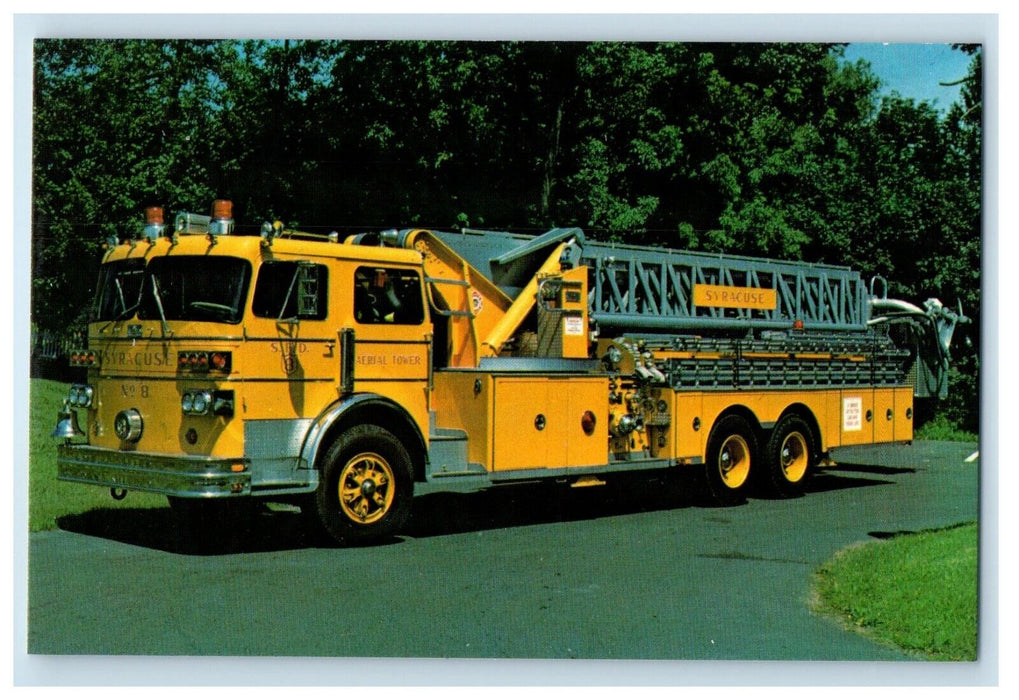 Syracuse NY, Maryland Fire & Rescue Aerial Ladder Truck Pumper Vintage Postcard