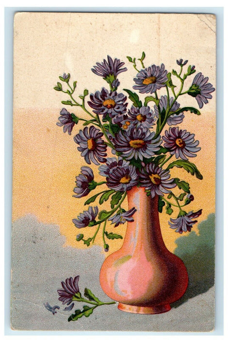 1910  Purple Flowers In Vase Embossed Erwin South Dakota SD Antique Postcard