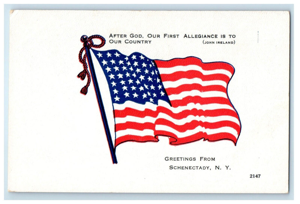 Greetings From Schenectady New York NY, Patriot American Flag Postcard