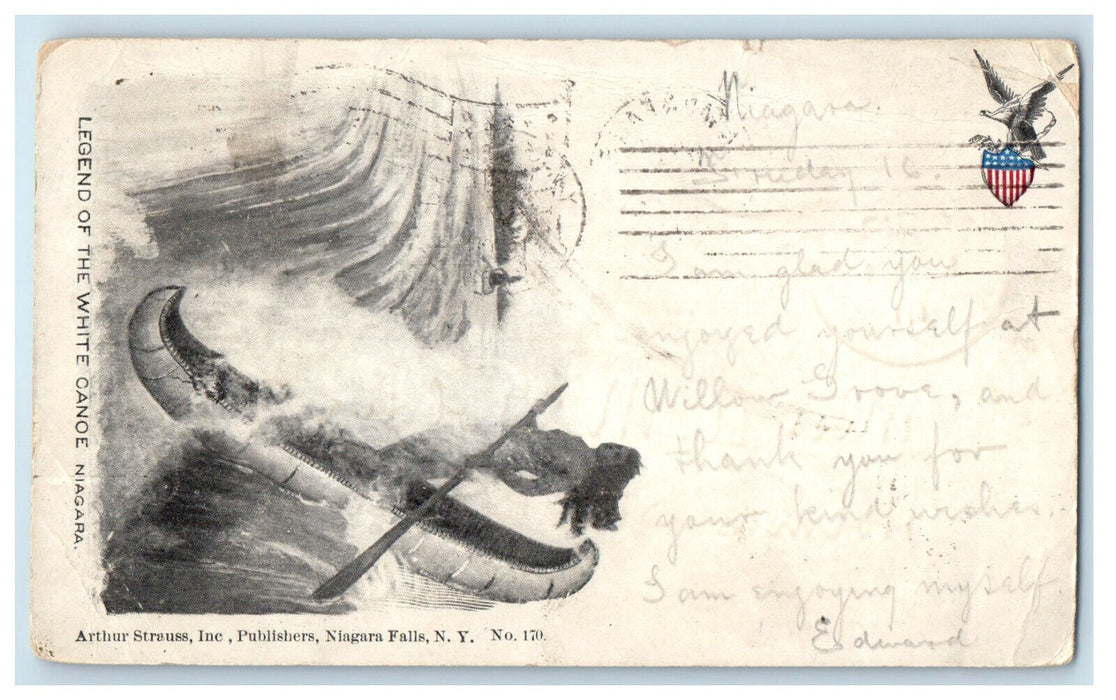 1901 Legend of The White Canoe Niagara Falls NY Holmes PA Posted Postcard
