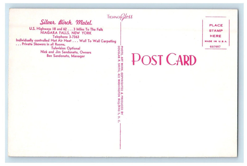 Silver Birch Motel U.S Highway 18 And 62 Niagara Falls New York NY Postcard