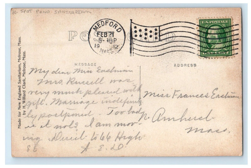 1912 Spot Pond Sanitarium Medford Massachusetts MA RPPC Photo Antique Postcard