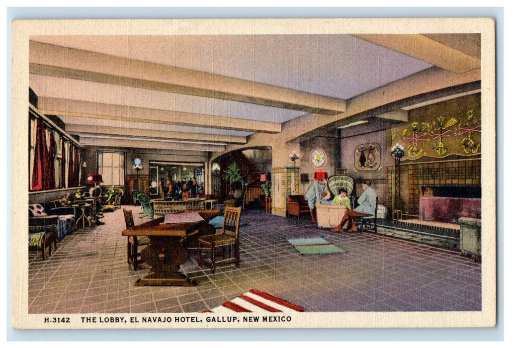 The Lobby El Navajo Fred Harvey Hotel Interior Gallup New Mexico NM Postcard