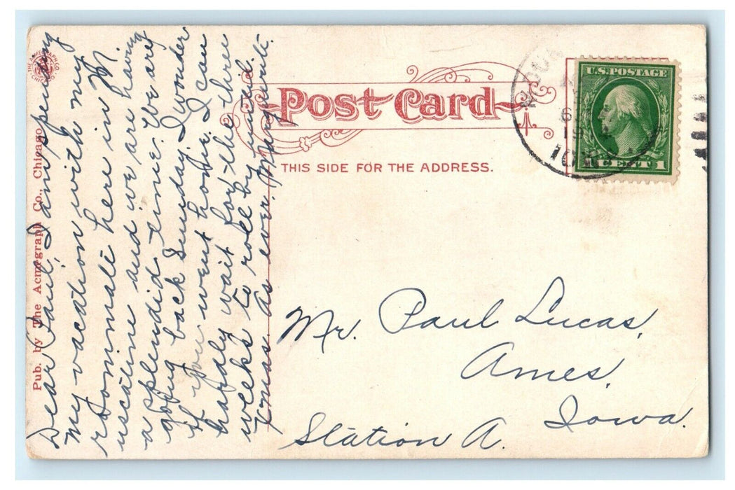 1914 The Post Office Building Street View Muscatine Iowa IA Antique Postcard