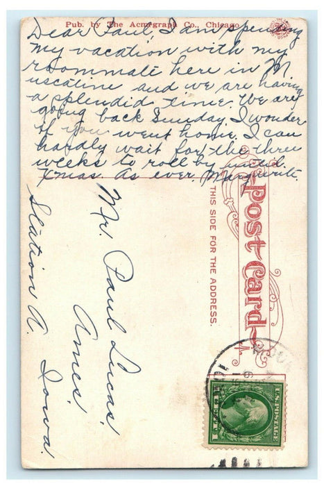 1914 The Post Office Building Street View Muscatine Iowa IA Antique Postcard