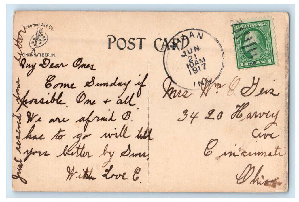 1917 West Fort Hogans Creek Milan Indiana IN Posted Antique Postcard