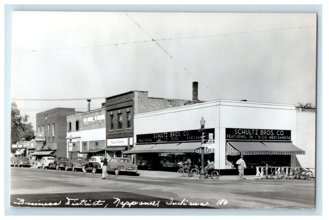 c1940's Business District Schultz Bros Co. Nappanee IN RPPC Photo Postcard