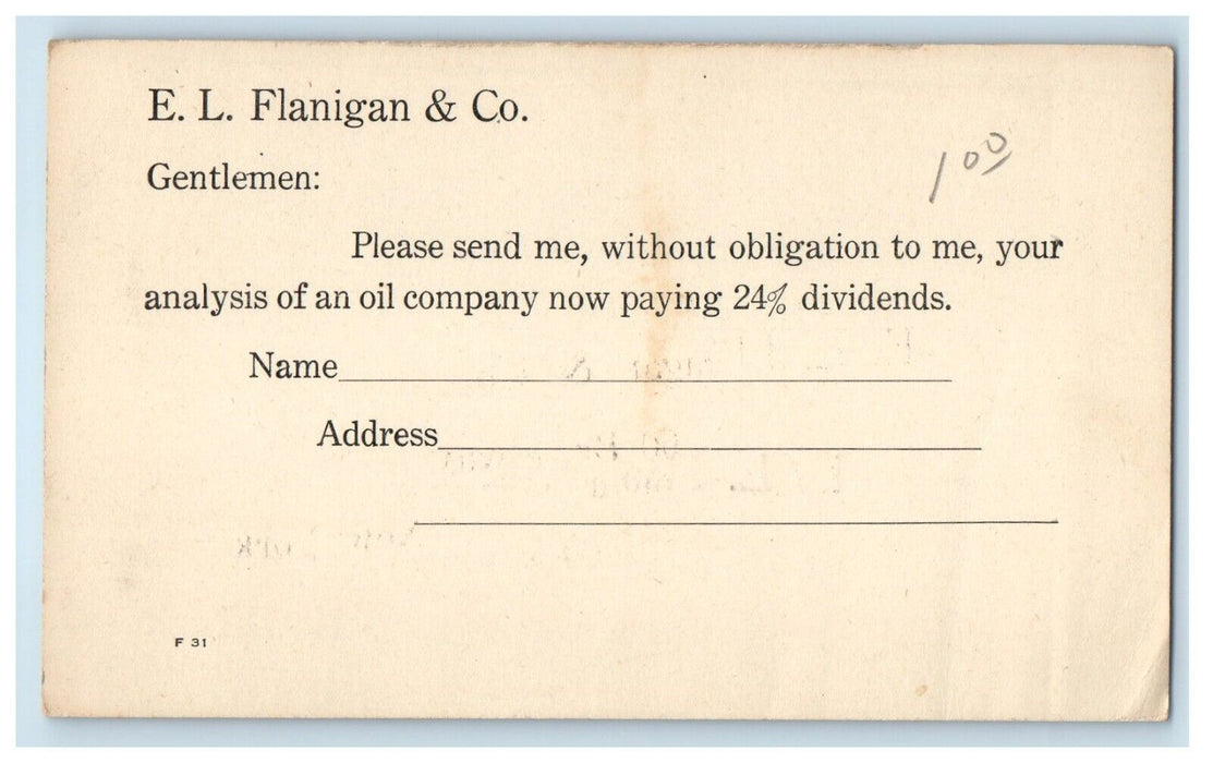 E.L Flanigan & Co. Analysis Oil Company New York NY Advertising Postcard