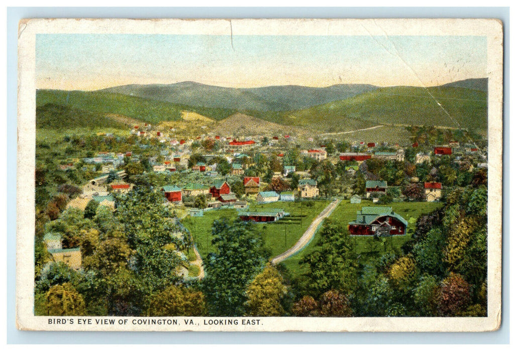 1936 Looking East, Bird's Eye View of Covington Virginia VA Posted Postcard