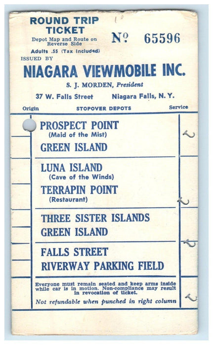 Niagara Viewmobile Inc. Round Trip Ticket Niagara Falls NY Advertising Postcard