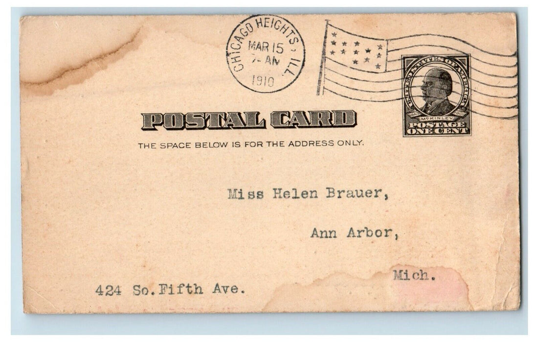 1910 Chicago Heights Ann Arbor MI Letter University Passion Play Postcard