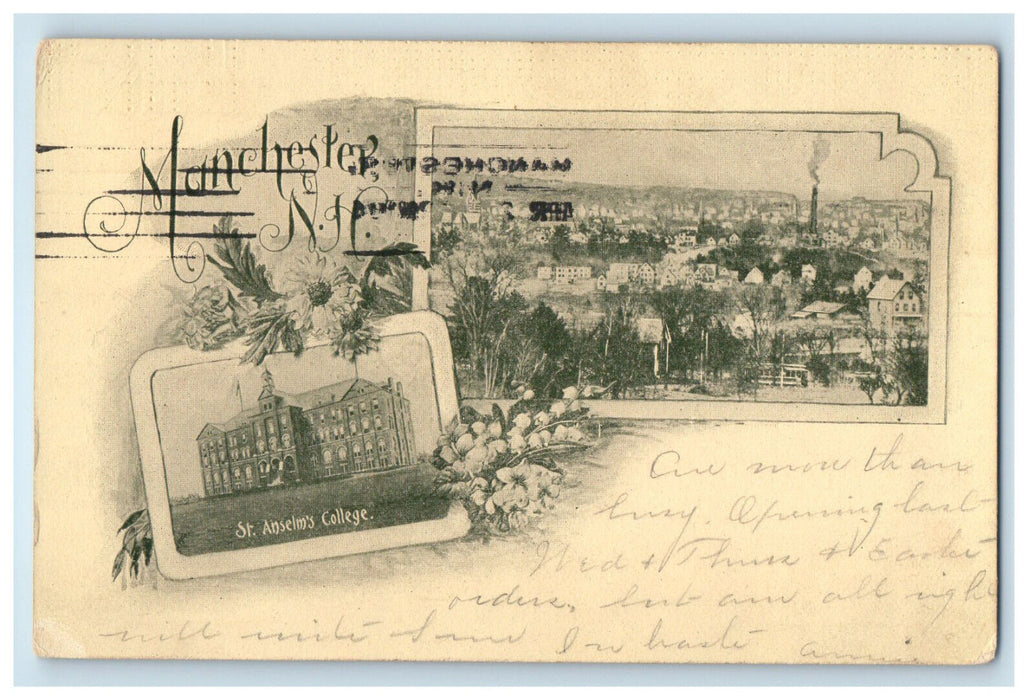 1904 Aerial View and St. Anselms College, Manchester NH PMC Postcard