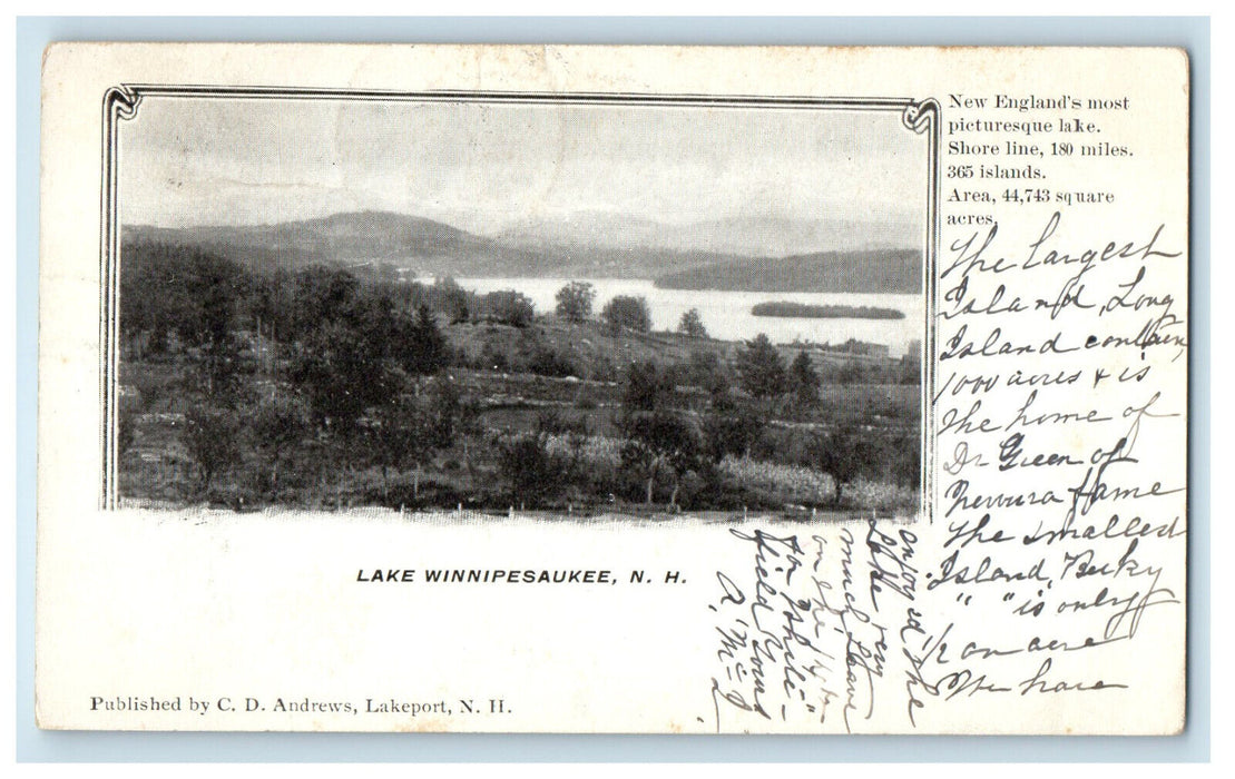 1904 New England's Most Picturesque Lake, Lake Winnepesaukee NH PMC Postcard