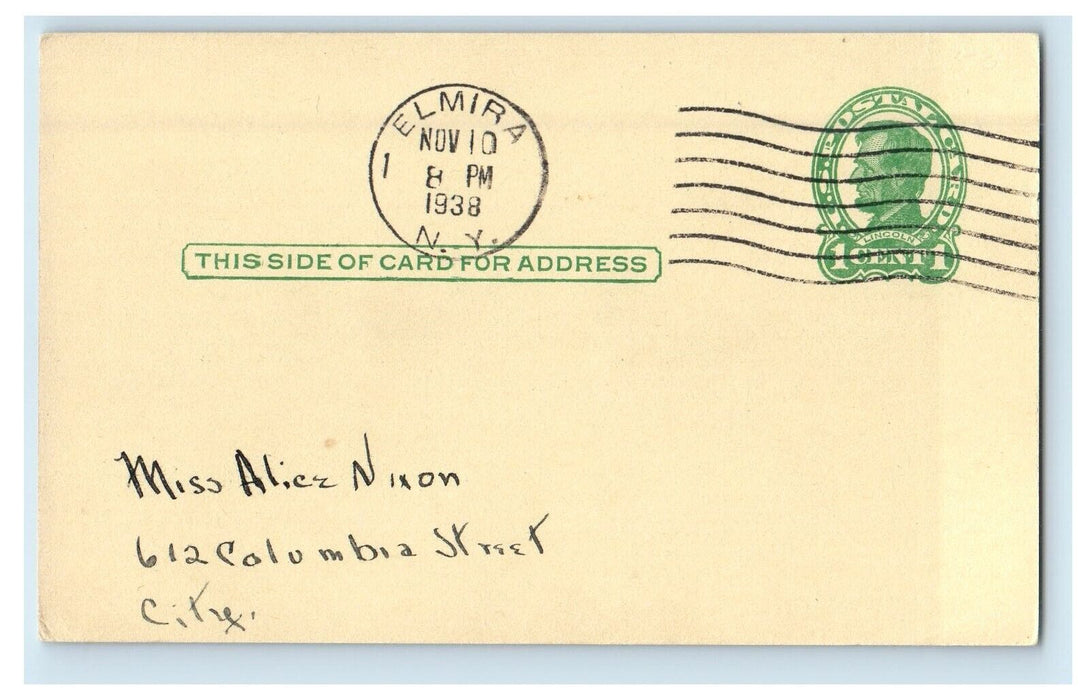 1938 Steele Memorial Library Book Reservation Advertising Elmira NY Postcard