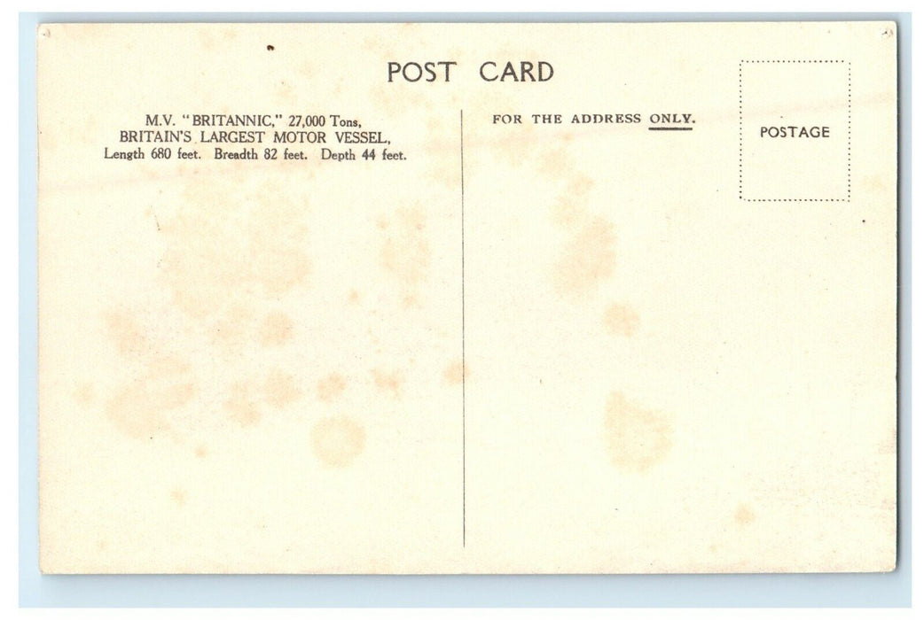 c1910's White Star Line M.V Brittanic Steamer Ship Largest Motor Vessel Postcard