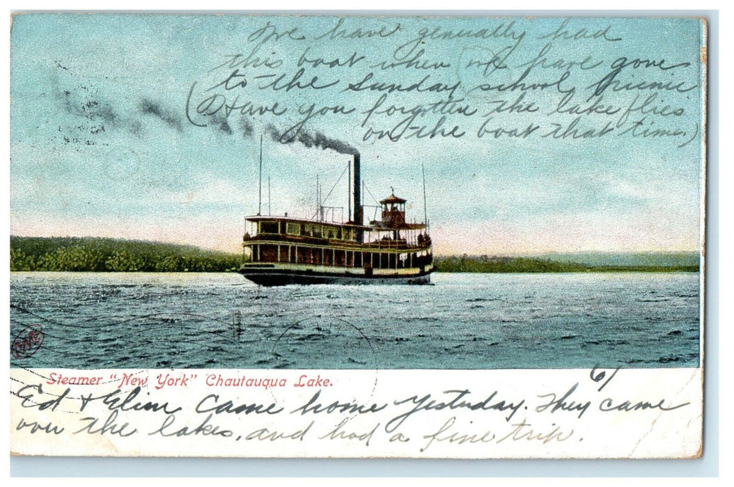 1918 Steamer Ship Chautauqua Lake New York NY Antique Postcard