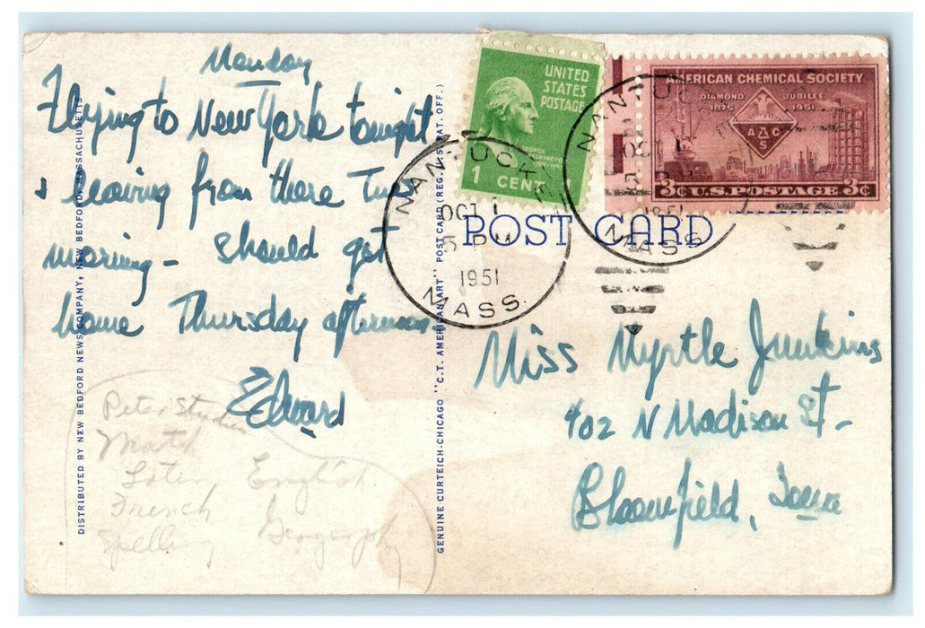 1951 Diamond Jubilee Stamp Upper Main Street Nantucket Massachusetts MA Postcard