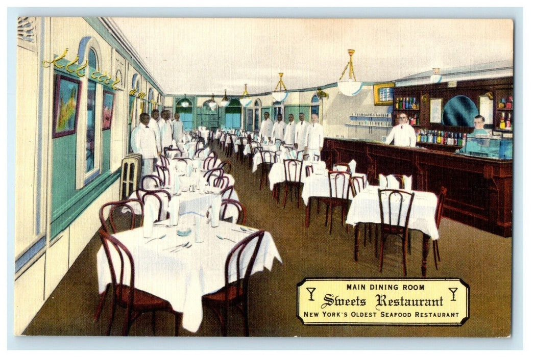 c1940's Sweet Restaurant Main Dining Room Interior New York City NY Postcard