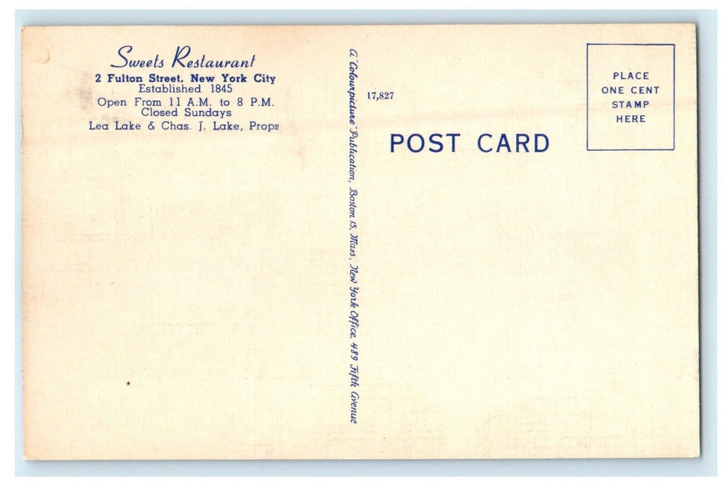c1940's Sweet Restaurant Main Dining Room Interior New York City NY Postcard