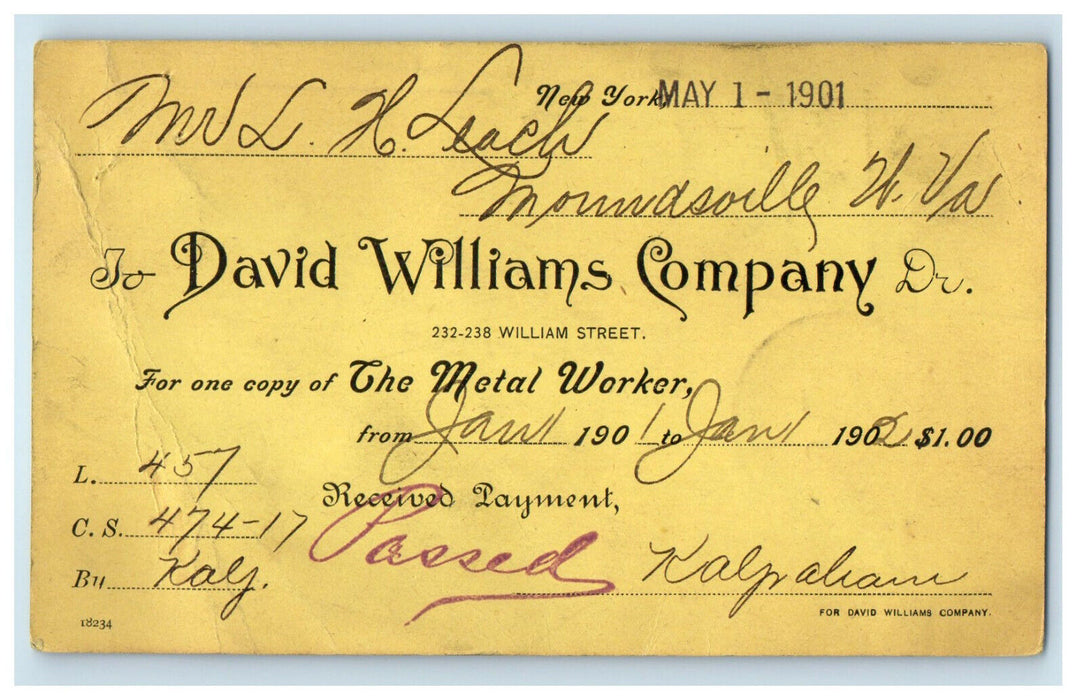 1901 David Williams Company Drive Williams St. Mountsville WV PMC Postcard