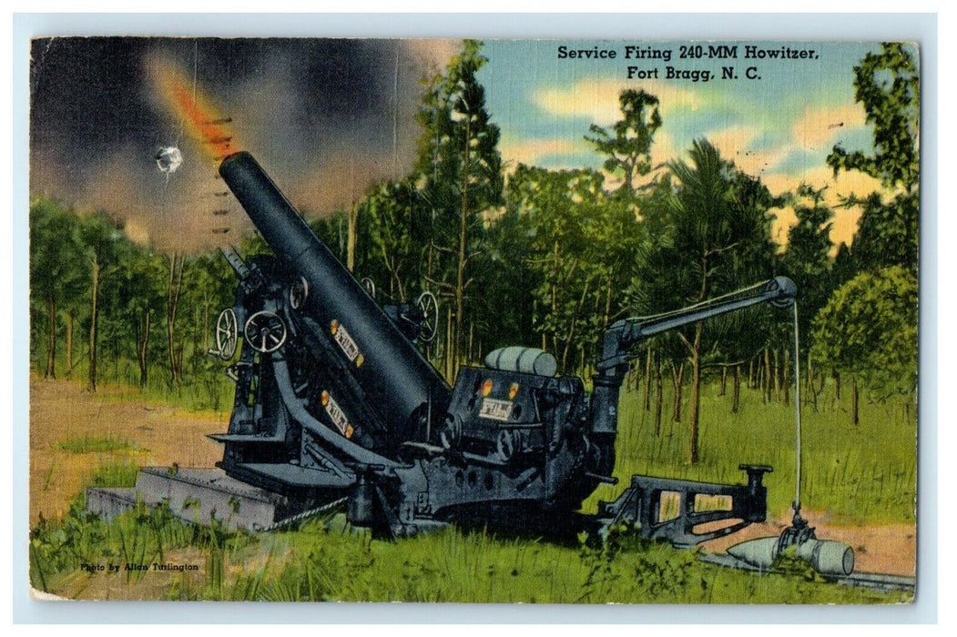 1941 Service Firing 240-MM Howitzer Gun Fort Bragg North Carolina NC Postcard