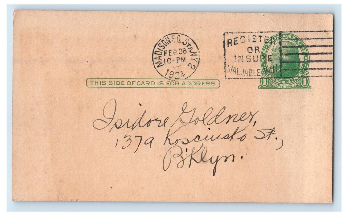 1924 Blue Suits Cheviots Serges  Worsteds New York City NY Advertising Postcard