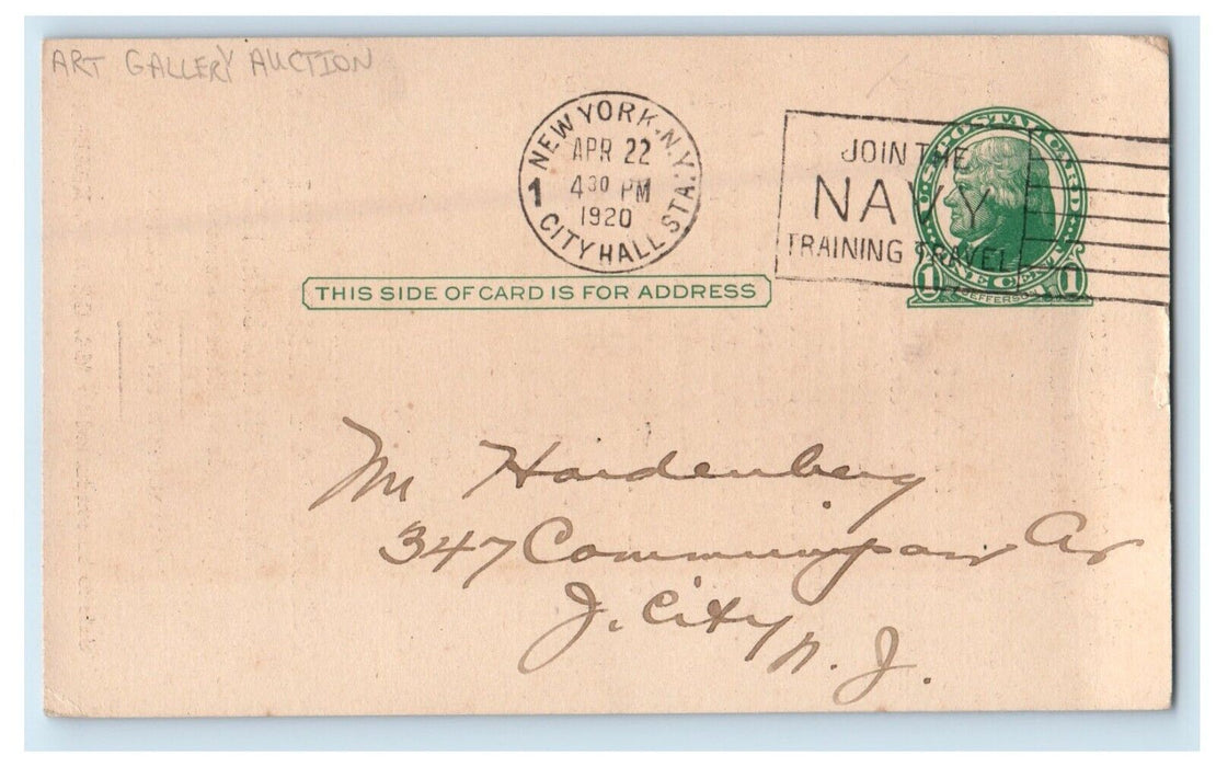 1920 High Class Painting Art Galley Auction New York NY Advertising Postcard
