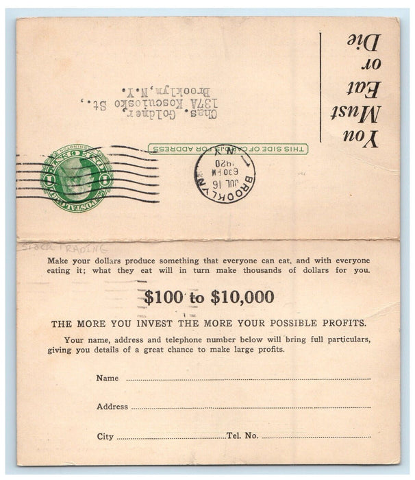 Stock Trading Irving Spellman & Co.  Brooklyn NY Advertising Fold Out Postcard